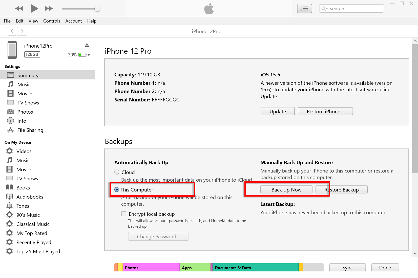 قم بعمل نسخة احتياطية لجهاز iPhone أو iPad باستخدام iTunes