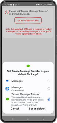 قم بتعيين Tansee message Transfer كتطبيق الرسائل القصيرة الافتراضي لديك